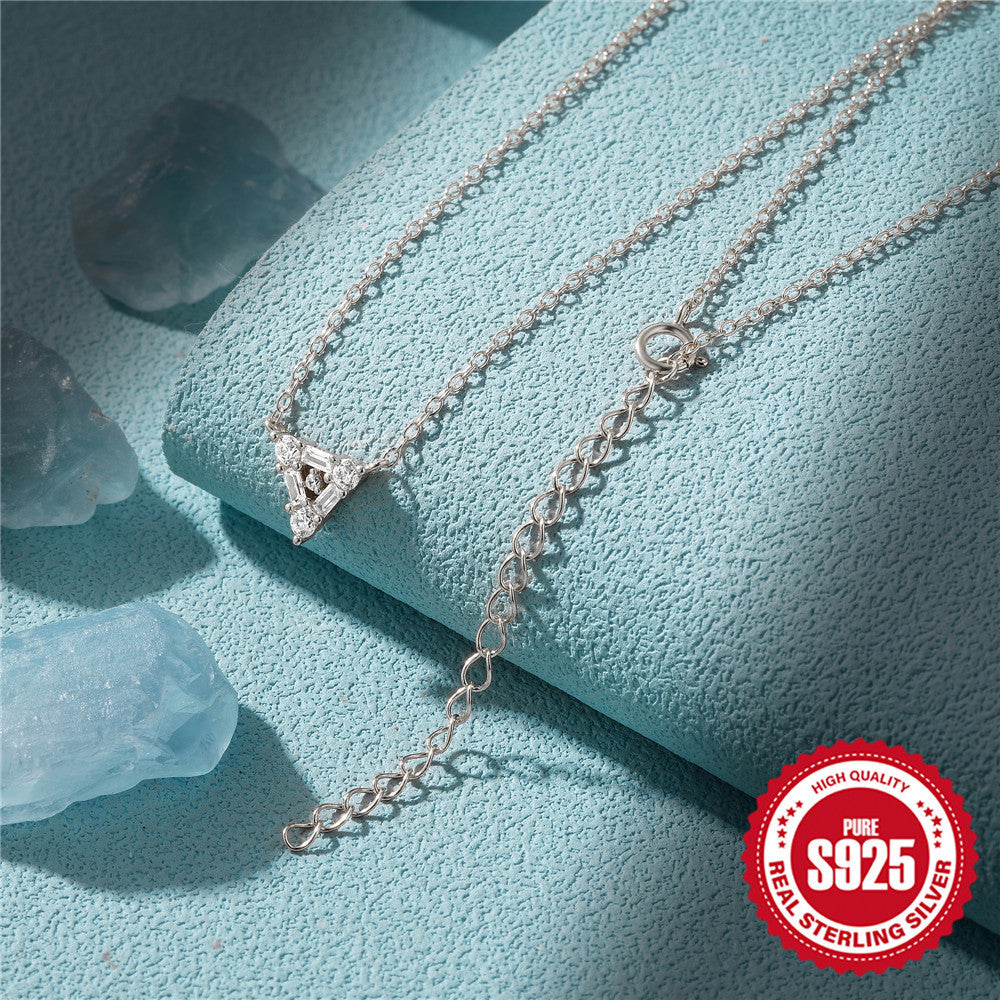 S925 Sterling Silver Personalized Triangle Diamond Short Necklace For Ladies Necklace - Triangle Bling for Ladies