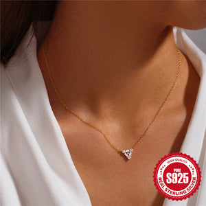 S925 Sterling Silver Personalized Triangle Diamond Short Necklace For Ladies Necklace - Triangle Bling for Ladies