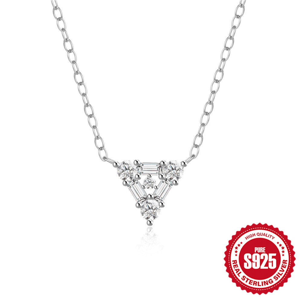 S925 Sterling Silver Personalized Triangle Diamond Short Necklace For Ladies Necklace - Triangle Bling for Ladies