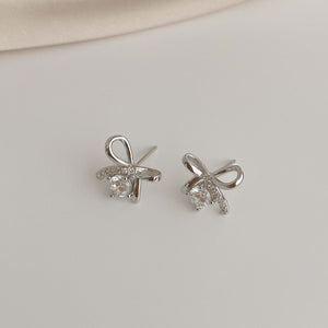 Sterling Silver Earrings with White Gold Electroplating for Women - Bows Your Ears S925 s925 sterling silver