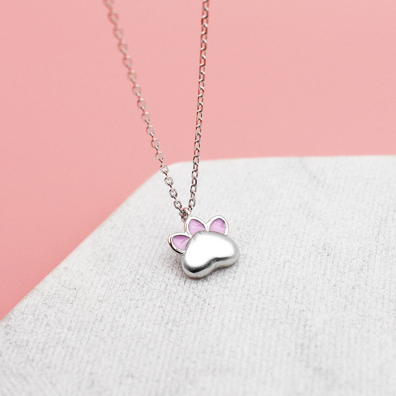 Sterling Silver Sweet Necklace with Electroplating Pink and Black Claw Design - S925 for Every Occasion s925 sterling