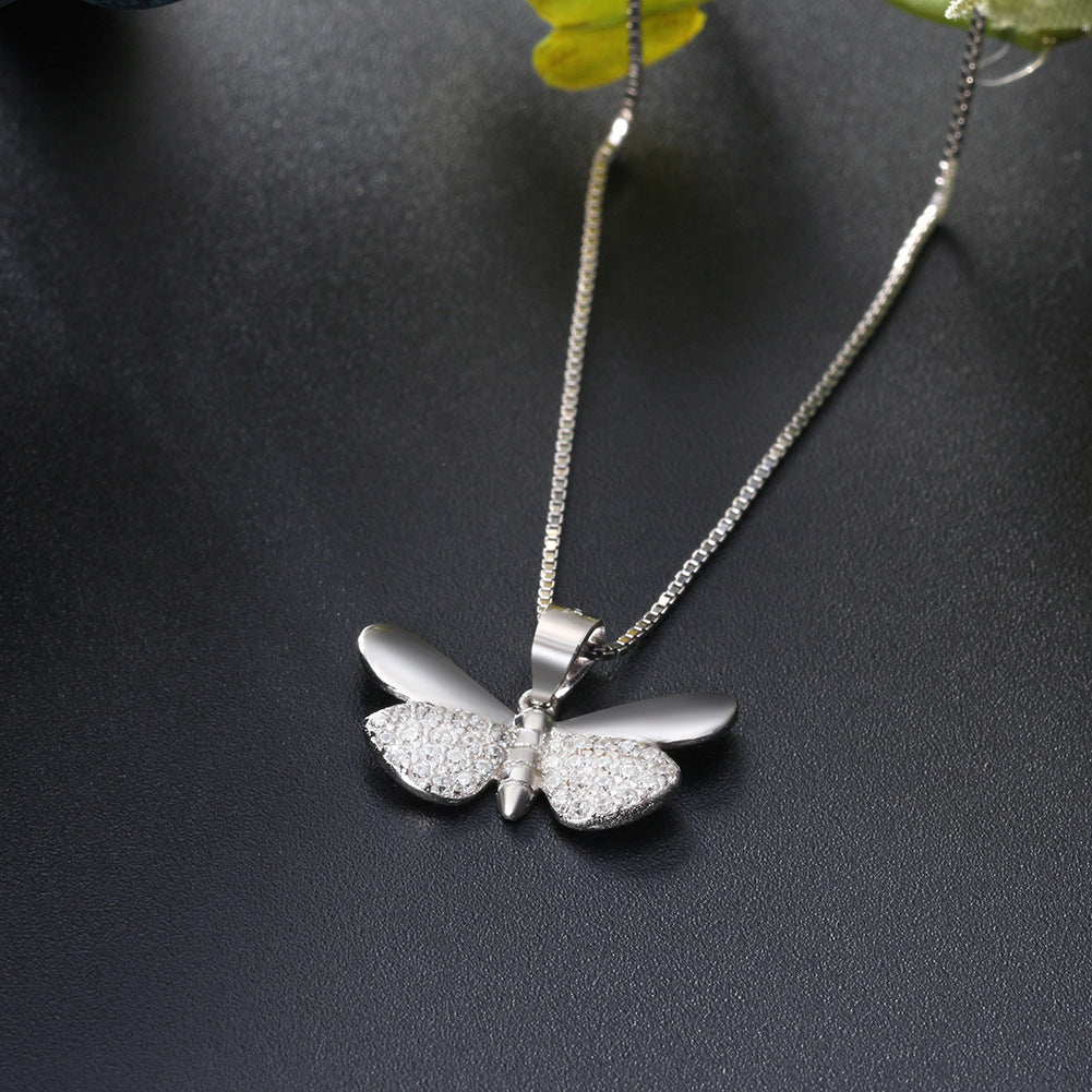 S925 Sterling Silver Temperamental Butterfly Zircon Necklace - Tempt Your Neck with a Butterfly in Silver Style