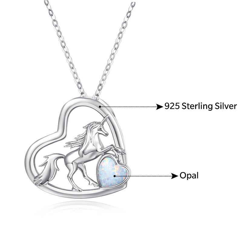 S925 Sterling Silver Unicorn Pendant Opal Heart Necklace Animal Jewelry - Sparkle Like a Unicorn with Sterling Silver