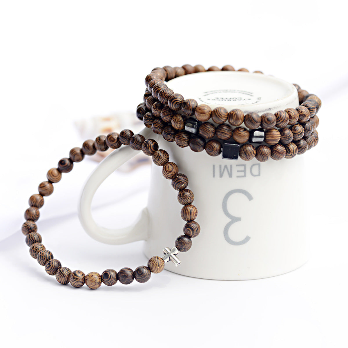 Same Style Personalized Cross Wood Grain Wooden Bead Bracelet - Same Style Personalized Wooden Bead Bracelet