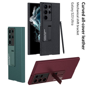 Samsung Galaxy Shockproof Carbon Fiber Leather Case with Stand and Full Cover