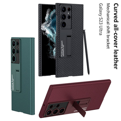 Samsung Galaxy Shockproof Carbon Fiber Leather Case with Stand and Full Cover