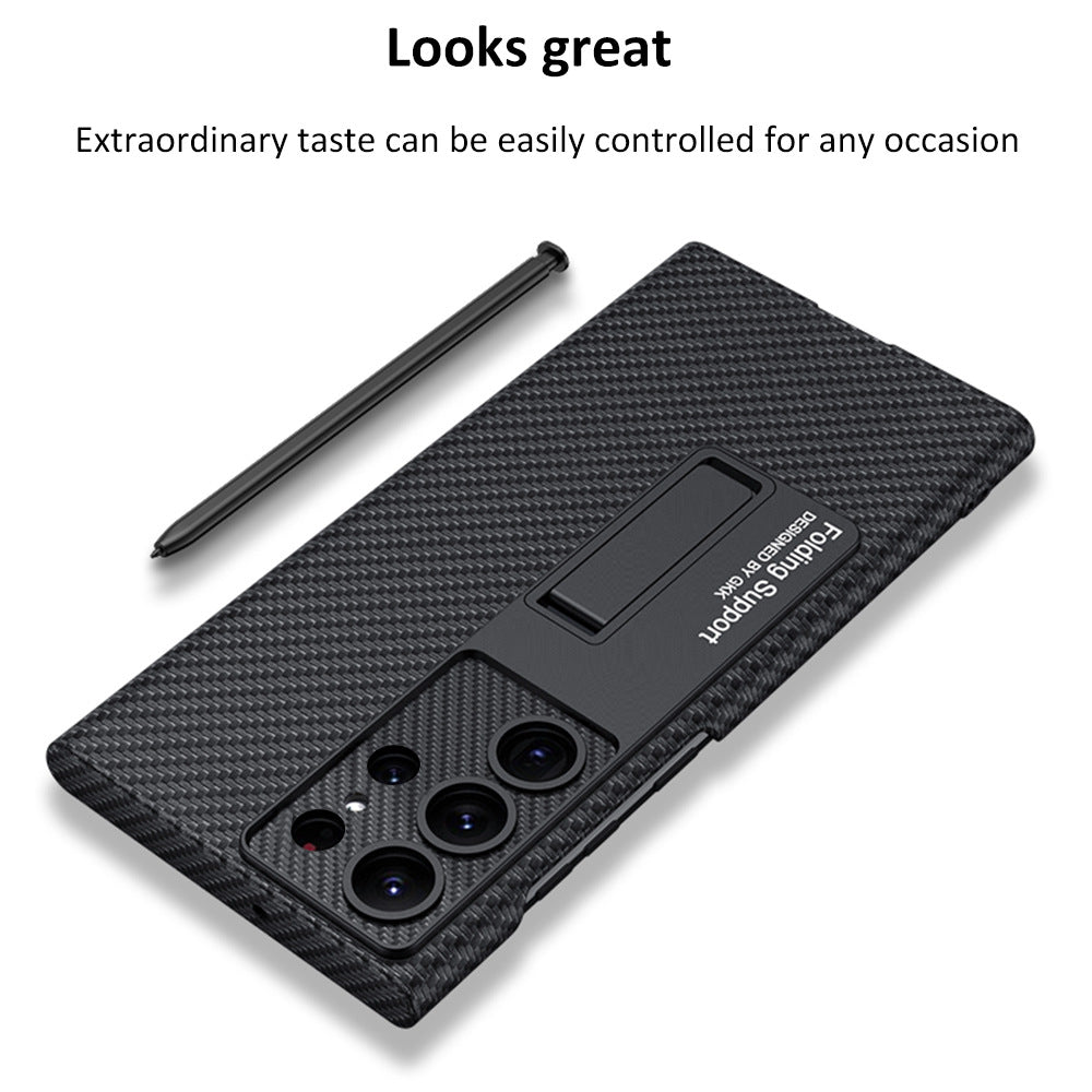 Samsung Galaxy Shockproof Carbon Fiber Leather Case with Stand and Full Cover