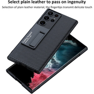 Samsung Galaxy Shockproof Carbon Fiber Leather Case with Stand and Full Cover