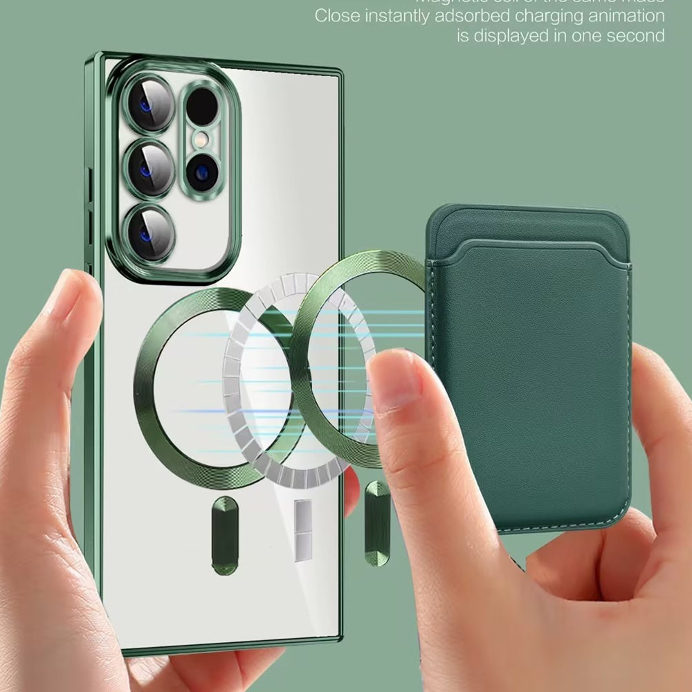 Samsung Magnetic Card Holder with Electroplating and Anti-Fall Leather Design - electroplating magnetic card holder