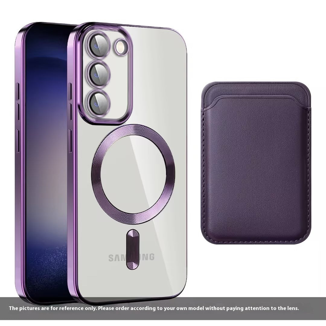 Samsung Magnetic Card Holder with Electroplating and Anti-Fall Leather Design - electroplating magnetic card holder
