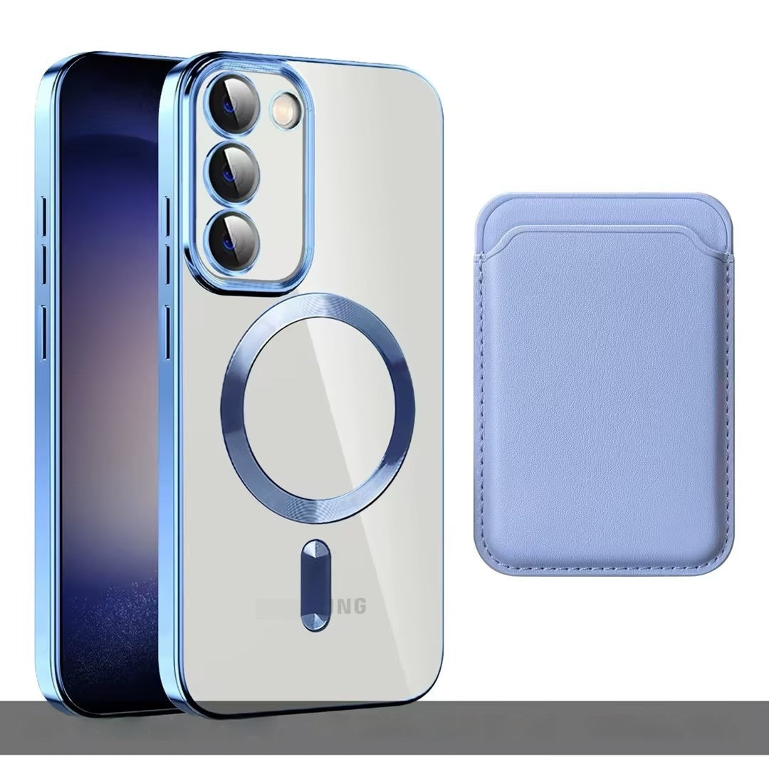 Samsung Magnetic Card Holder with Electroplating and Anti-Fall Leather Design - electroplating magnetic card holder