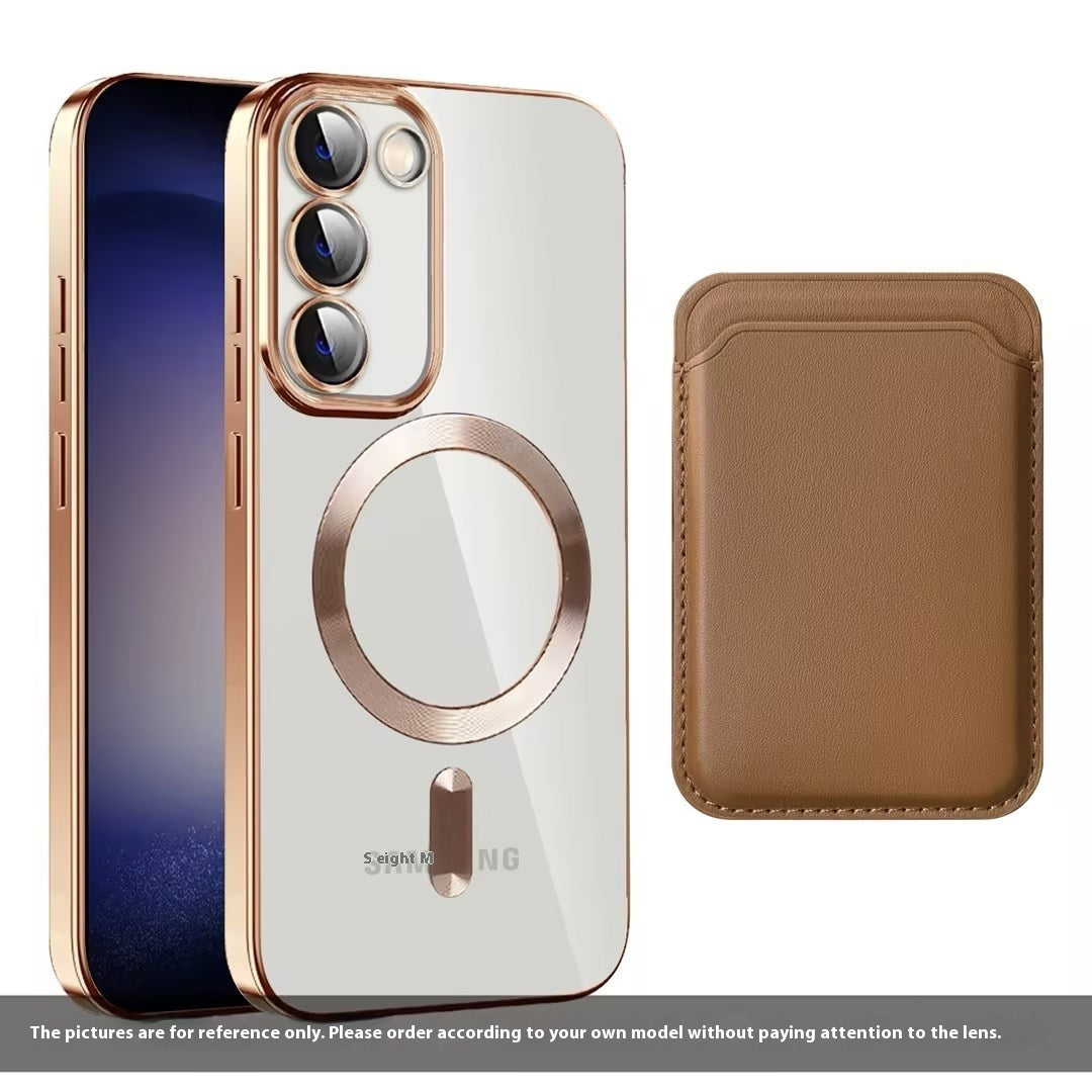 Samsung Magnetic Card Holder with Electroplating and Anti-Fall Leather Design - electroplating magnetic card holder