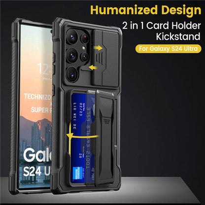 Samsung S24 Ultra Phone Case with Card Holder Sliding and Window Bracket - Teleplus S24Ultra s24ultra phone case card