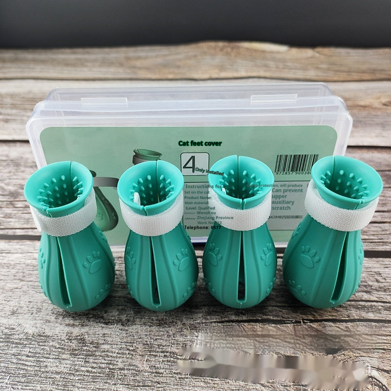 Second Generation Light Blue Green Pink Cat Booties Rubber Non Slip Pet Shoes - [second generation] light anti scratch