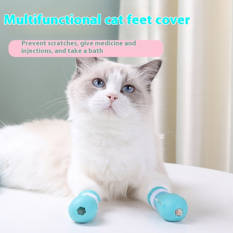 Second Generation Light Blue Green Pink Cat Booties Rubber Non Slip Pet Shoes - [second generation] light anti scratch