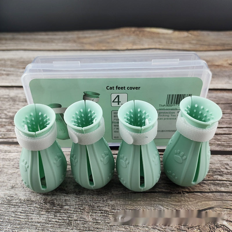 Second Generation Light Blue Green Pink Cat Booties Rubber Non Slip Pet Shoes - [second generation] light anti scratch