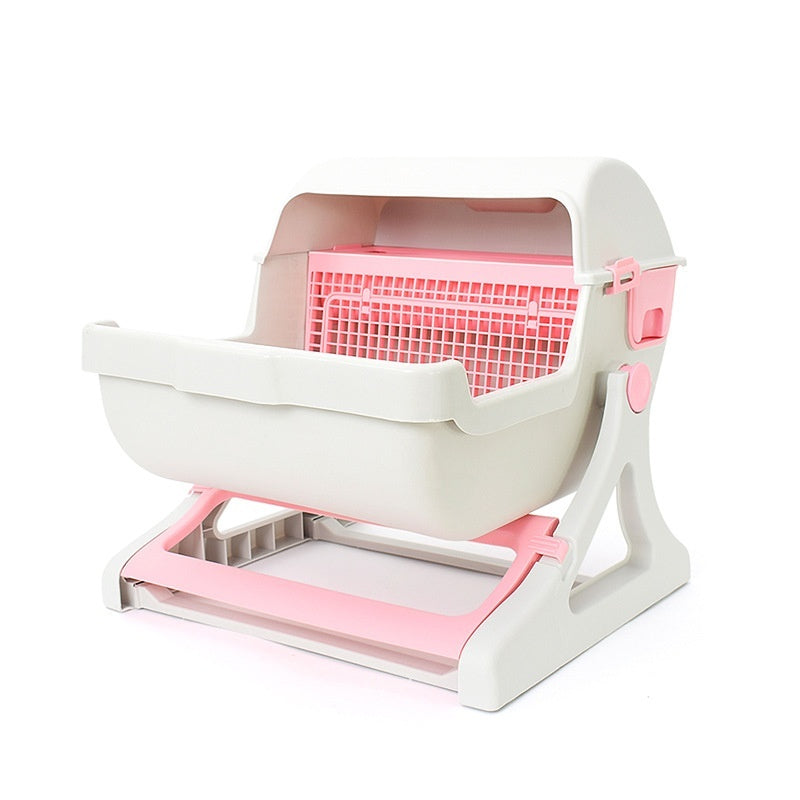 Semi Automatic Tilting Cat Litter Box with Lid in Multiple Colors - Teleplus litter box