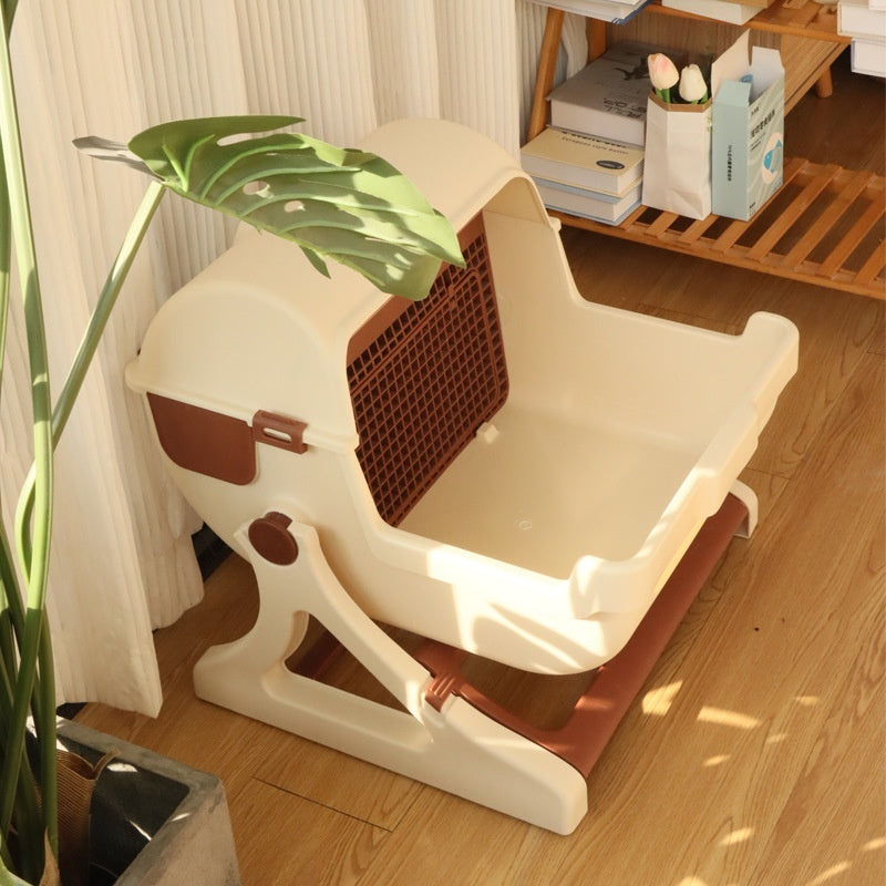 Semi Automatic Tilting Cat Litter Box with Lid in Multiple Colors - Teleplus litter box