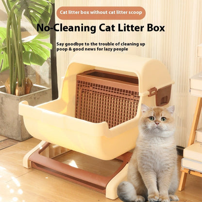 Semi Automatic Tilting Cat Litter Box with Lid in Multiple Colors - Teleplus litter box