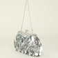 Sequin Short Chain Crossbody Bag with Satin Lining and Plastic Frame - short chain