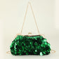 Sequin Short Chain Crossbody Bag with Satin Lining and Plastic Frame - short chain