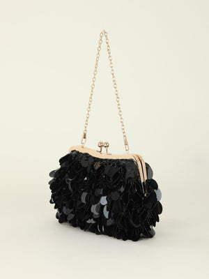 Sequin Short Chain Crossbody Bag with Satin Lining and Plastic Frame - short chain