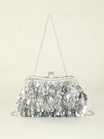 Sequin Short Chain Crossbody Bag with Satin Lining and Plastic Frame - short chain