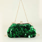 Sequin Short Chain Crossbody Bag with Satin Lining and Plastic Frame - short chain