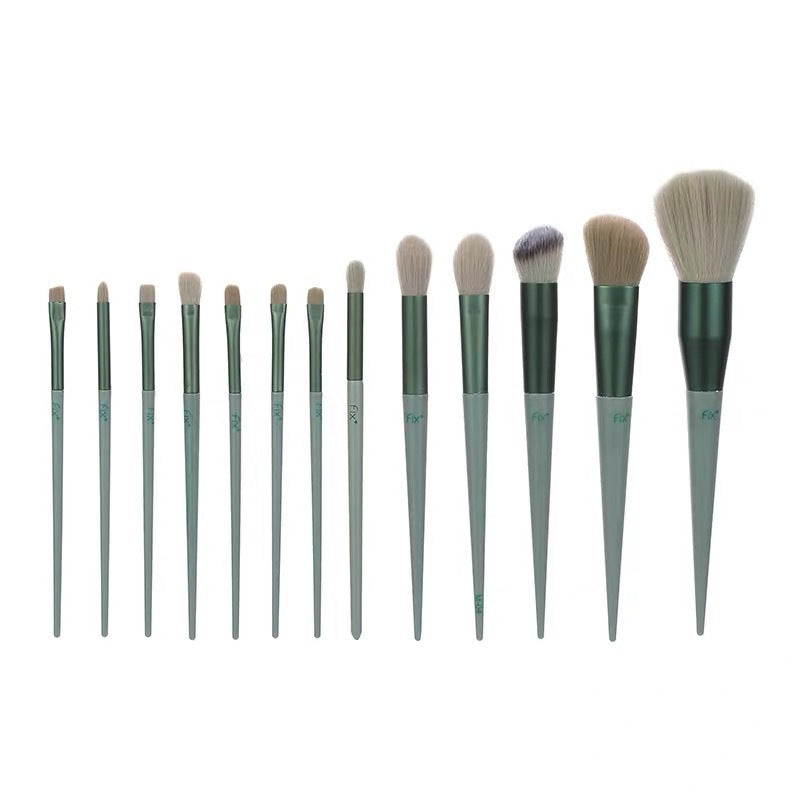 Set Of 13 Four Seasons Green Makeup Brushes - Four Seasons Green Makeup Brushes for Glamorous Looks