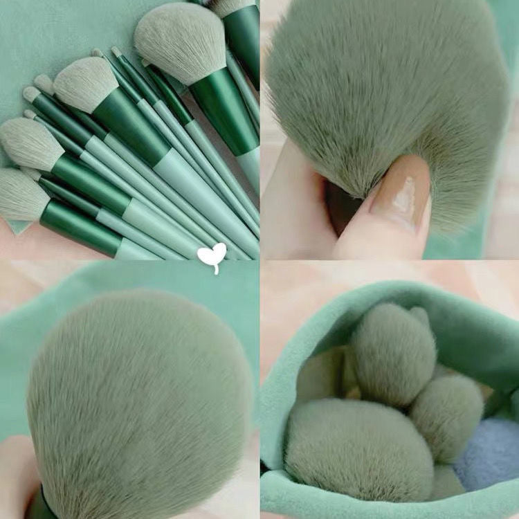 Set Of 13 Four Seasons Green Makeup Brushes - Four Seasons Green Makeup Brushes for Glamorous Looks