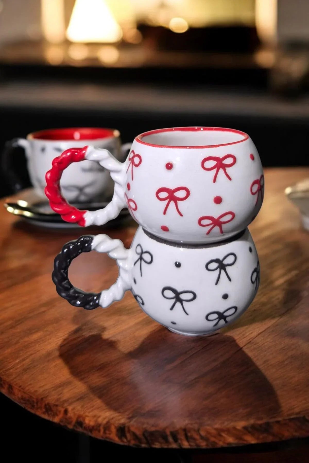 Set of 2 Ceramic Mugs 145ml for Turkish Coffee with Knit Texture - Handmade handmade ceramic mug turkish coffee set