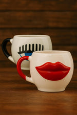 Set of 2 Handmade Ceramic Mugs with 3D Embossed Designs - Teleplus handmade ceramic mugs embossed designs artistic vibe
