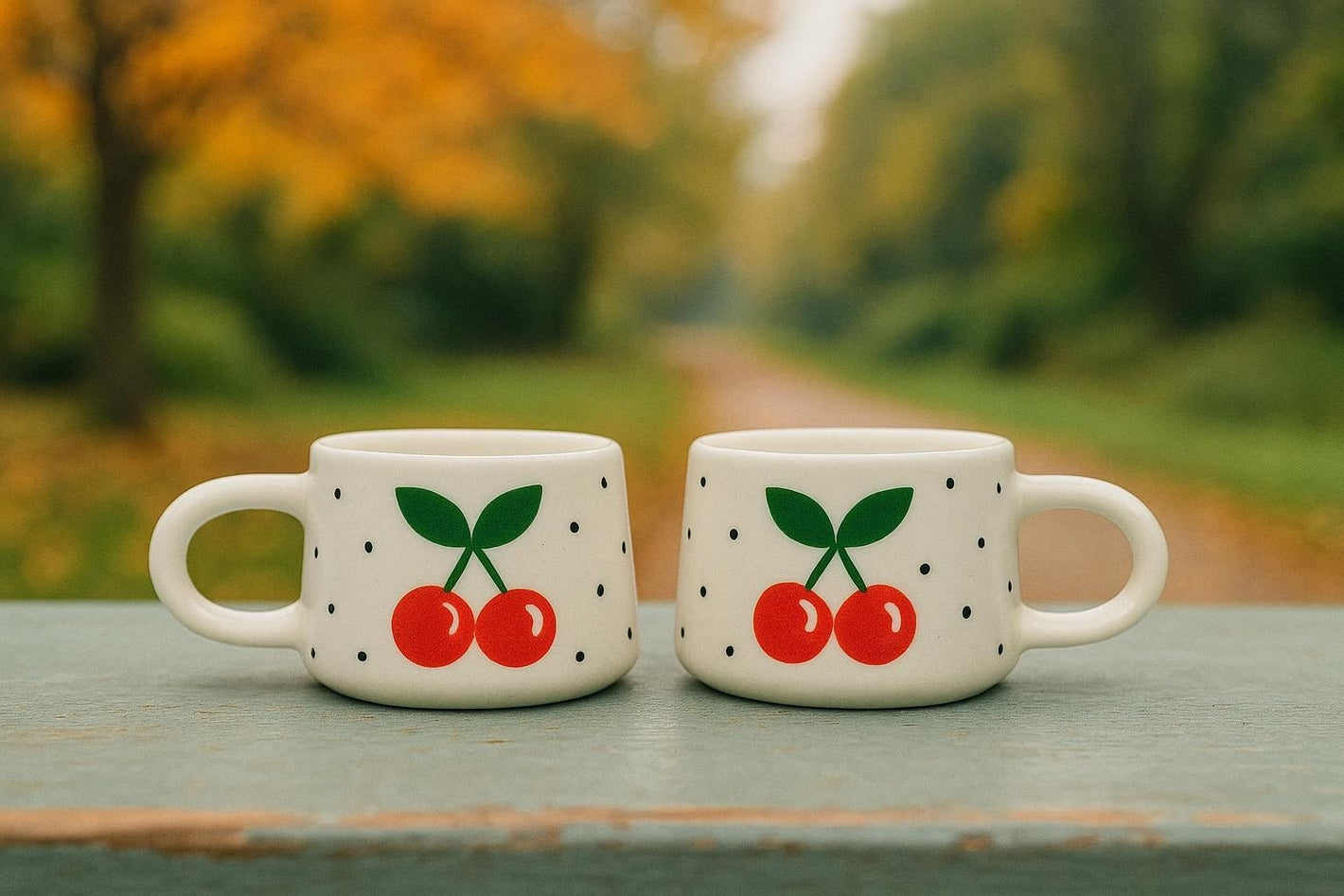 Set of 2 Handmade Cherry Mugs with Design for Your Kitchen - handmade cherry mugs ceramic design
