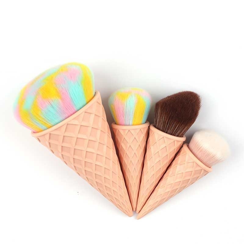 Set of 4 Fiber Hair Makeup Brushes with Portable Plastic Handles - Teleplus ice cream cute fiber hair makeup brush