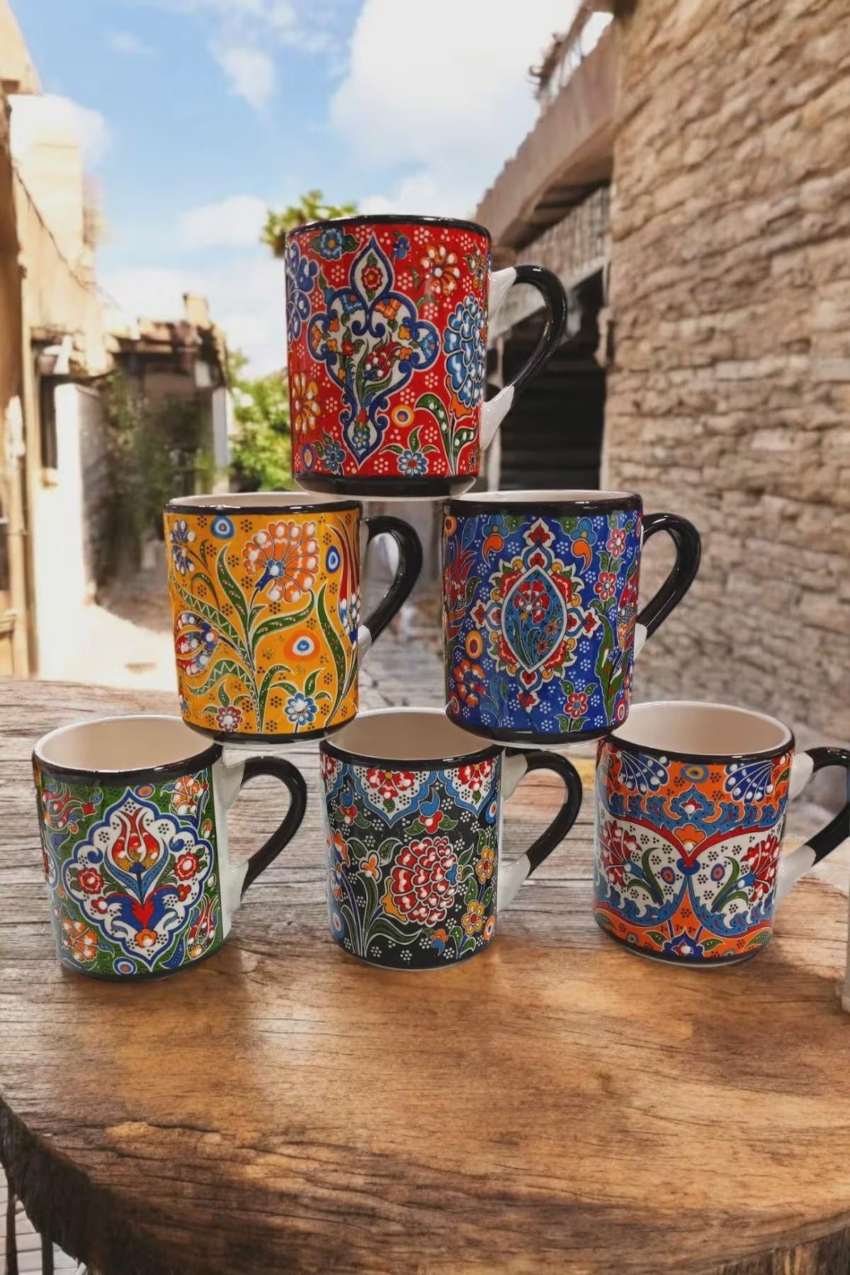 Set of 6 Handmade Ceramic Ethnic Mugs for Cultural Home Decor - handmade ceramic ethnic mugs cultural charm