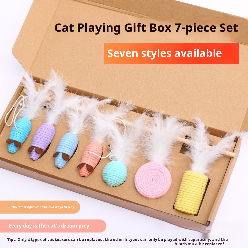 Seven Piece Cotton String Cat Toy Set in Solid and Mixed Colors - Telepluscomtr cat toy