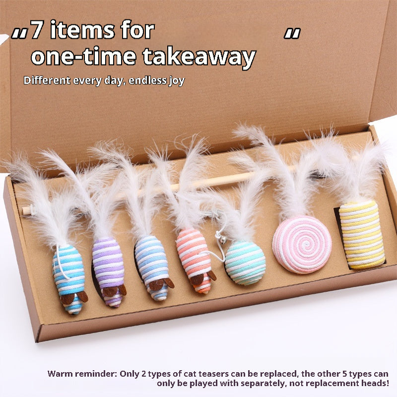 Seven Piece Cotton String Cat Toy Set in Solid and Mixed Colors - Telepluscomtr cat toy