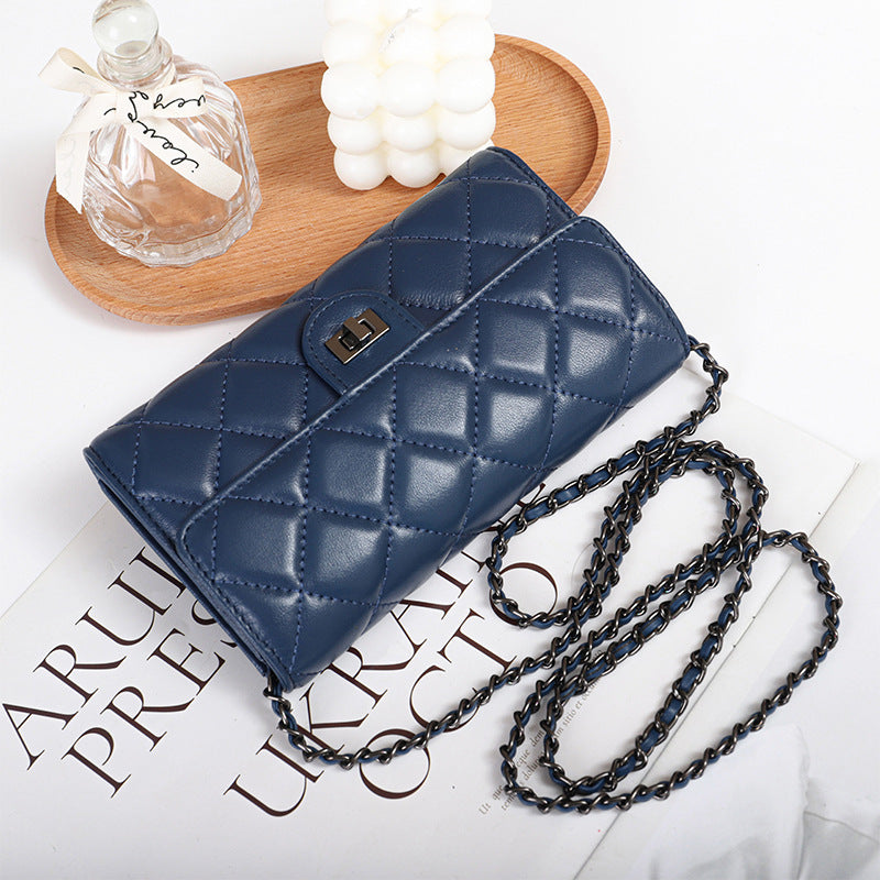 Sheepskin Large Capacity Phone Bag Embroidered Diamond Plaid - Sheepskin Bag: Where Style Meets Phone Luxury