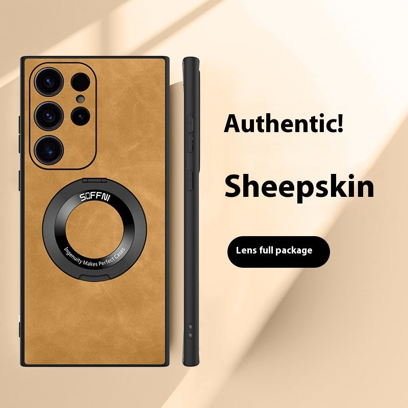 Sheepskin Magnetic Suction Phone Case with Rotatable Ring Bracket - Teleplus sheepskin magnetic suction rotatable ring