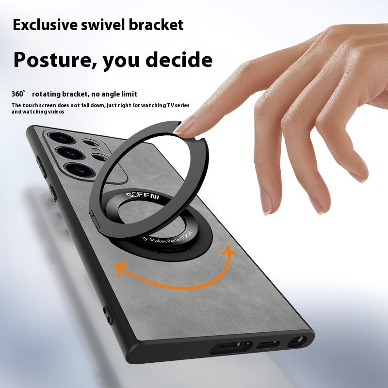 Sheepskin Magnetic Suction Phone Case with Rotatable Ring Bracket - Teleplus sheepskin magnetic suction rotatable ring