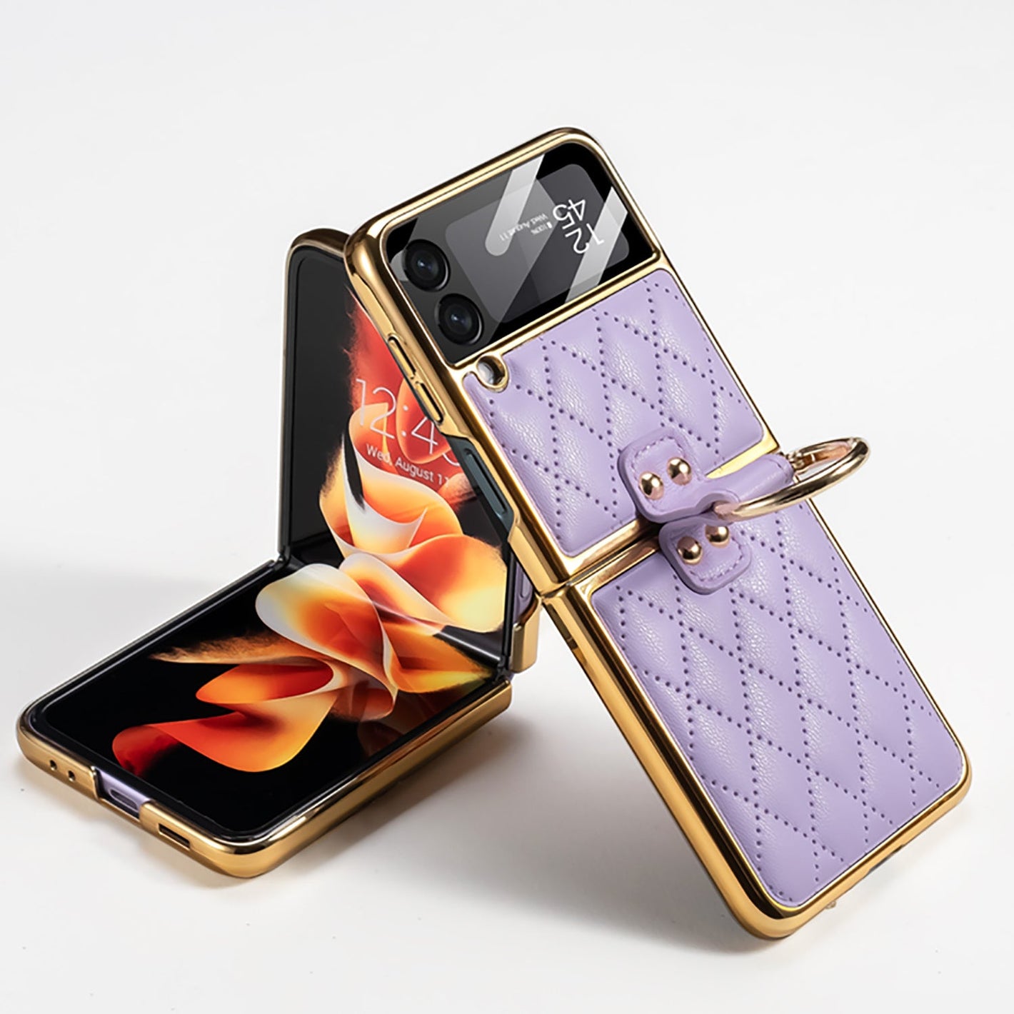 Samsung Z Flip3 Leather Case with Shell Film Electroplating Design - for shell film electroplating leather case