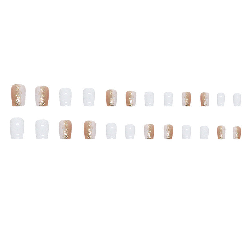Shiny Platinum Wear Square Fake Nails with Nail Stickers and Glue - shiny platinum wear armor square fake nails
