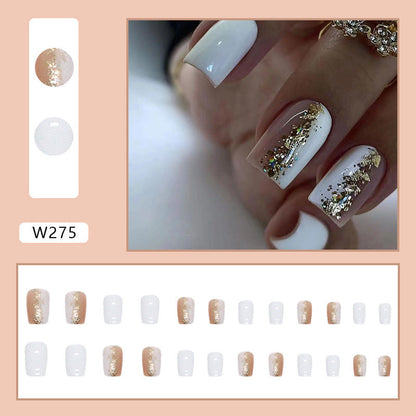 Shiny Platinum Wear Square Fake Nails with Nail Stickers and Glue - shiny platinum wear armor square fake nails