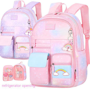 Side Opening Cute Relieve Pressure Children’s Backpack - Cute Starry Sky Backpacks in Gradually Varied Pink