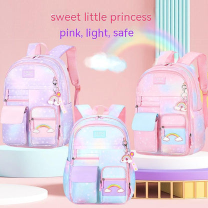 Side Opening Cute Relieve Pressure Children’s Backpack - Cute Starry Sky Backpacks in Gradually Varied Pink