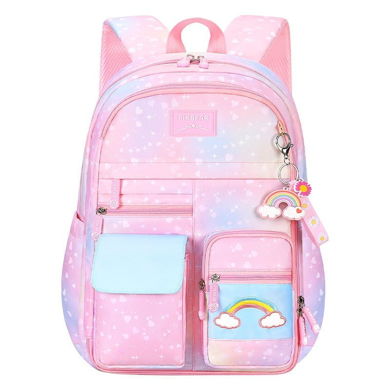 Side Opening Cute Relieve Pressure Children’s Backpack - Cute Starry Sky Backpacks in Gradually Varied Pink