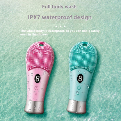 Electric Beauty Facial Cleansing Instrument with Silicone Gel and Ultrasonic Vibration - Fun silicone gel cleansing