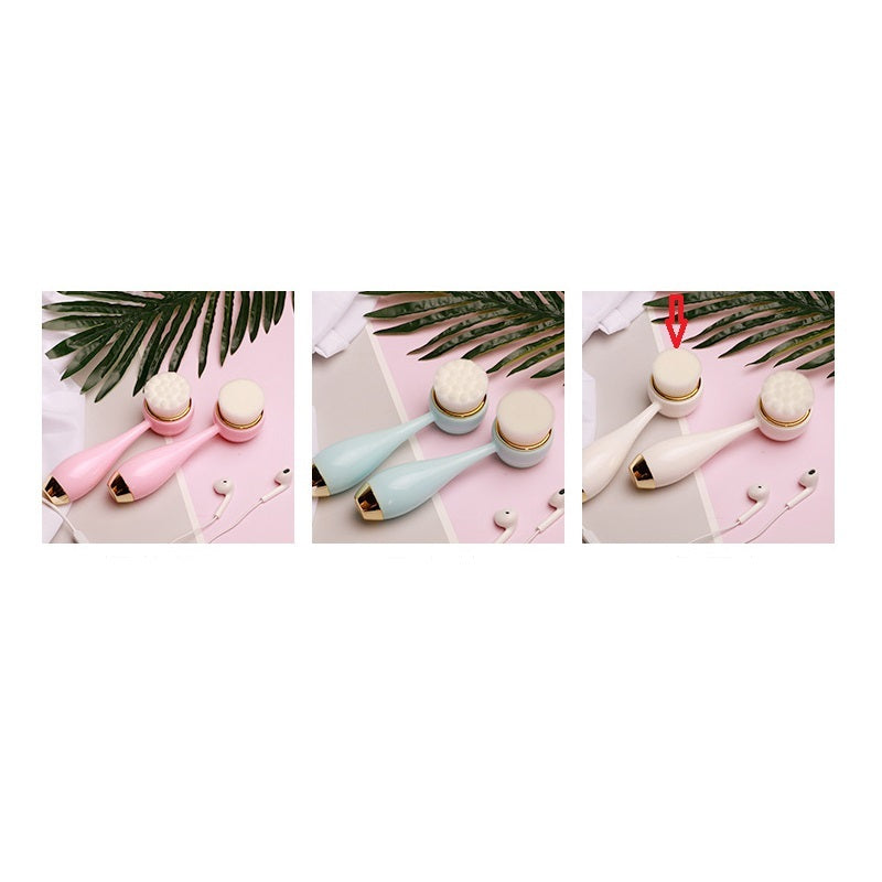 Silicone Manual Golden Double Head Facial Cleaning Brush with Pink and Blue Dots - Teleplus for Skin silicone manual
