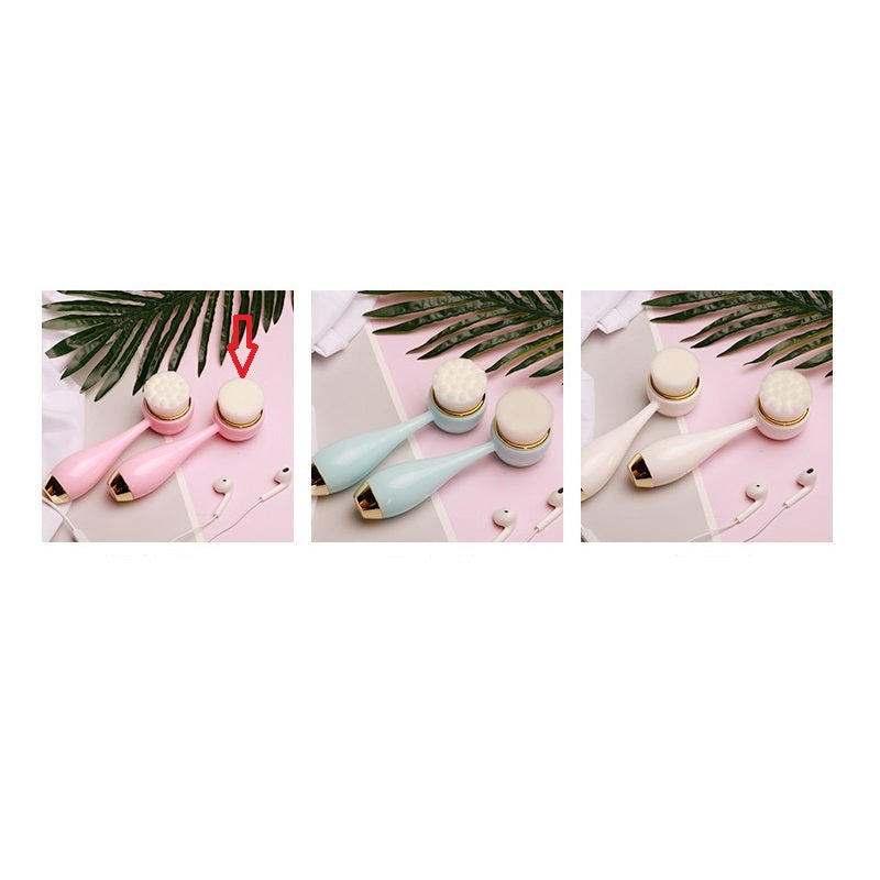 Silicone Manual Golden Double Head Facial Cleaning Brush with Pink and Blue Dots - Teleplus for Skin silicone manual