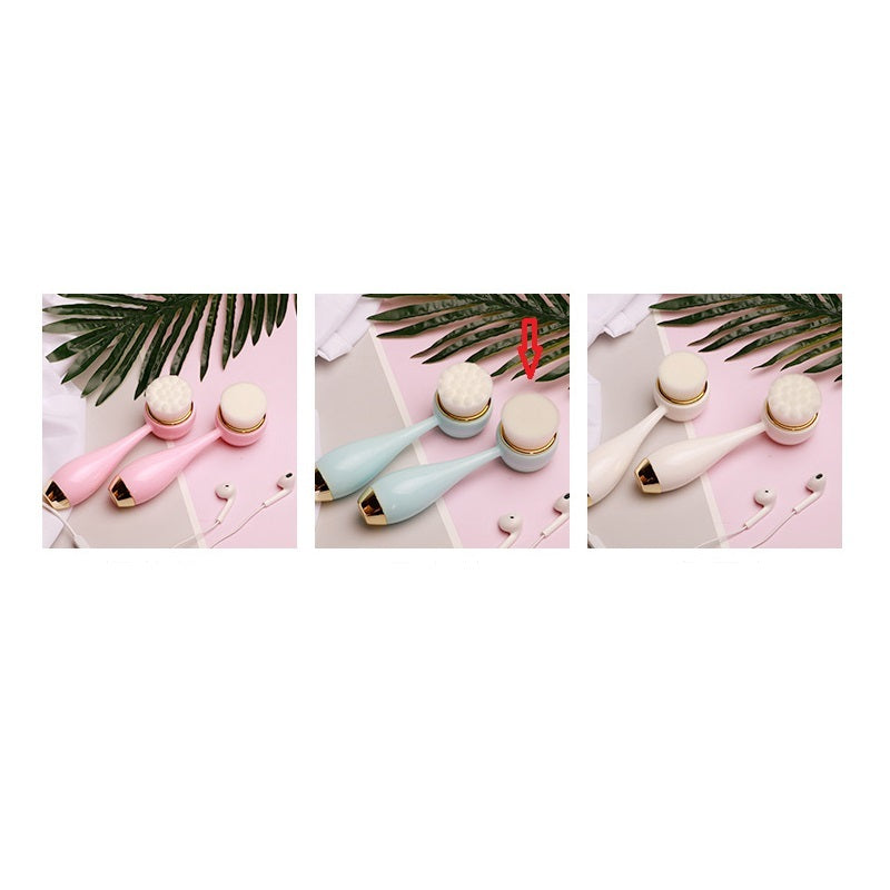 Silicone Manual Golden Double Head Facial Cleaning Brush with Pink and Blue Dots - Teleplus for Skin silicone manual